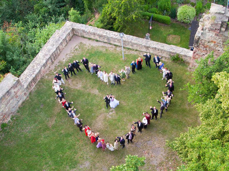 Luftbildaufnahme einer Hochzeit